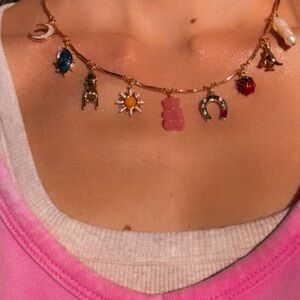 Gold Charm Necklace with Multicolor Accents